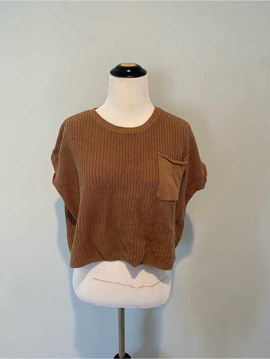 Vici Tops - Vici Camel Brown Waffle-Knit Short Sleeve Sweater